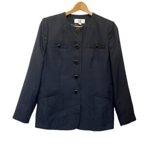 Le Suit Jacket Women's Sz 10 P Petite Lined Black Gold Accent Blazer NEW Flaw